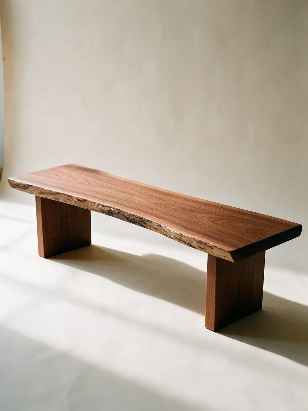 Long Bench / Live-edge walnut slab / drawbored