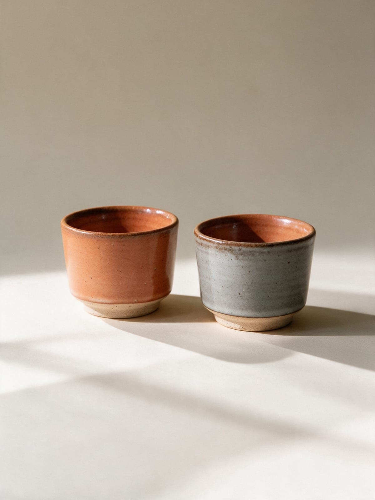 Cup Pair / Stoneware / one shino, one ash