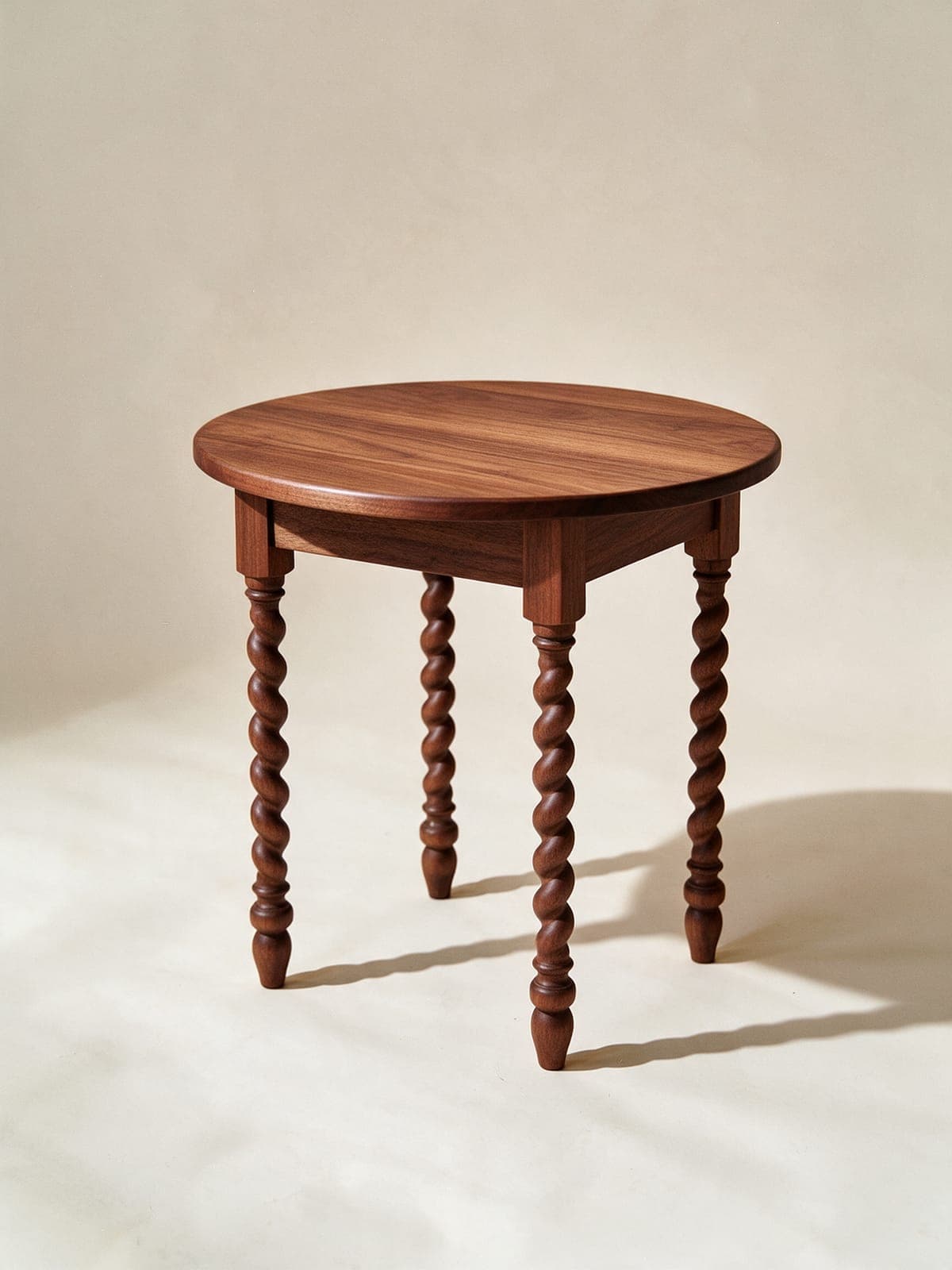 Twist Side Table / Walnut or white oak / barley-twist legs