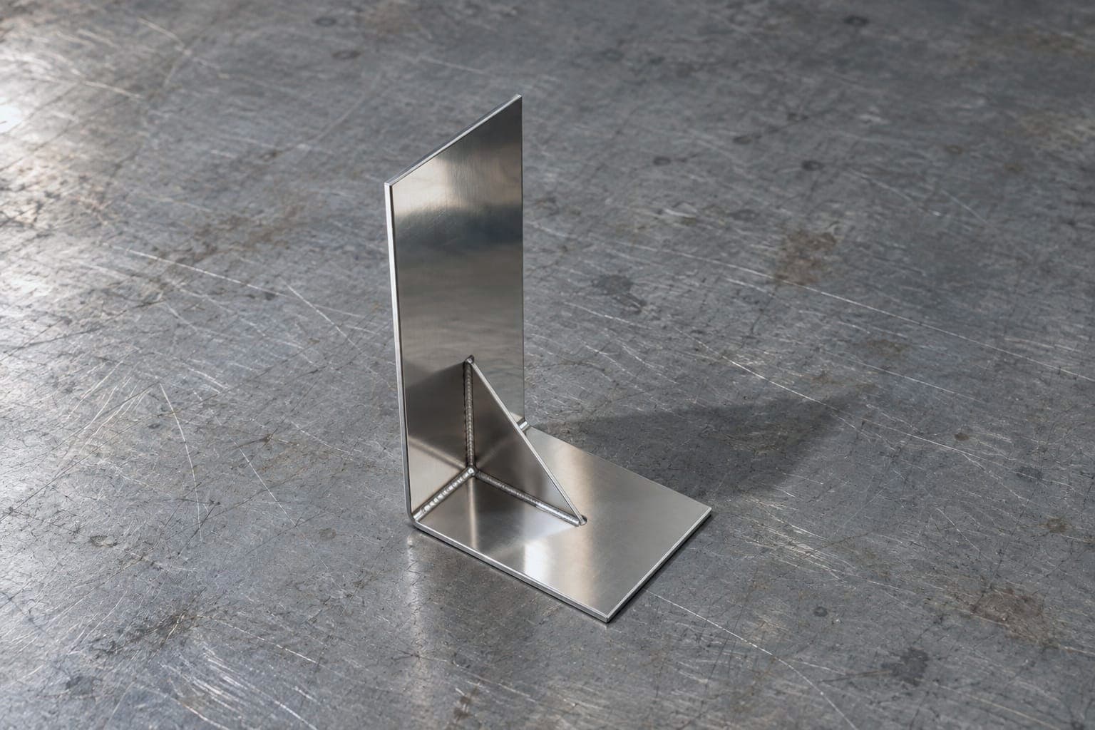 FW-7310 electropolished 316 helm bracket, the tall leg standing and a triangular gusset welded into the corner