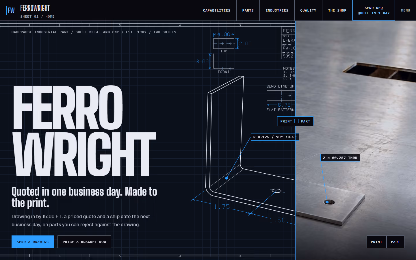 Ferrowright Fabrication home page on a desktop screen